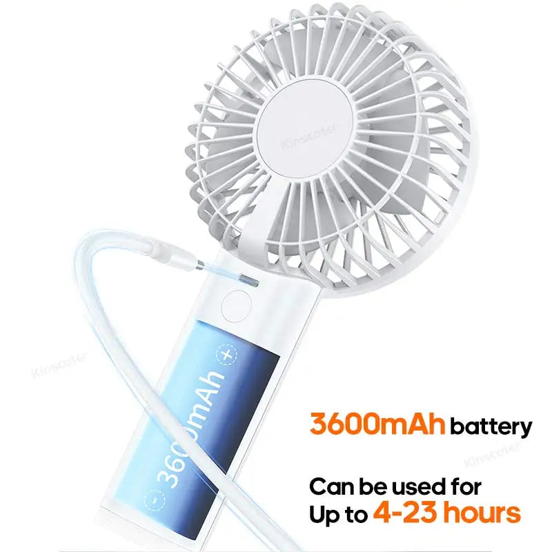Handheld Personal Fan – Portable USB Mini Fan with 3600mAh Rechargeable Battery, Stepless Speed Control, Display & Nightlight