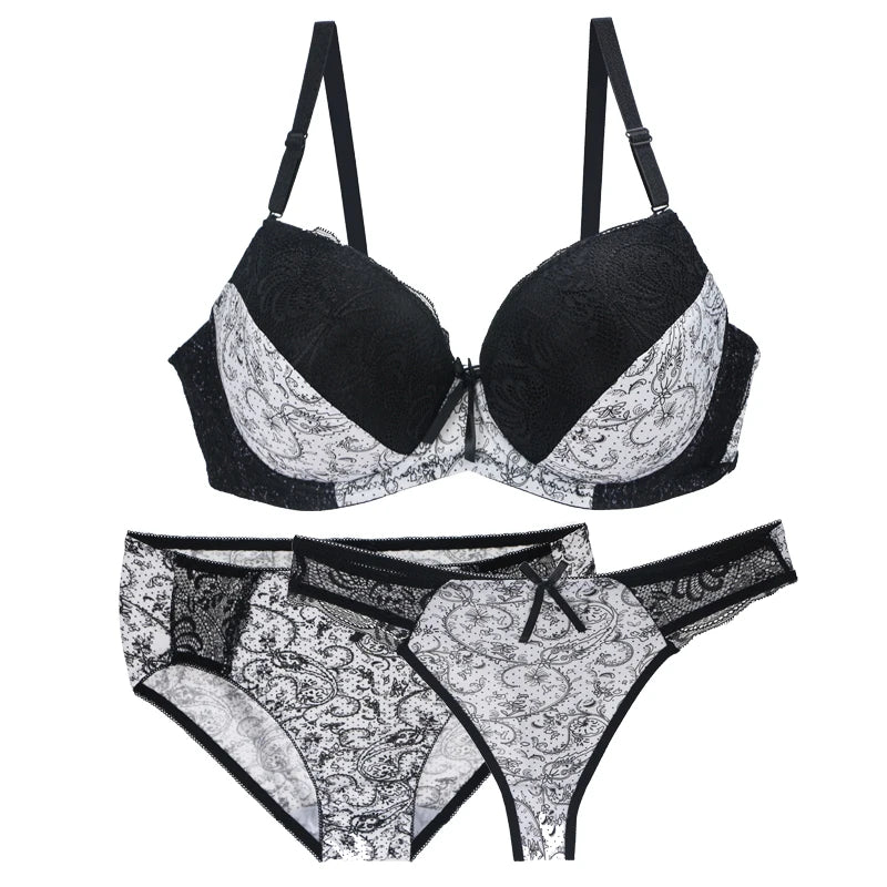 Nouvell Seamless Push Up Bra Set 3-Piece Women’s Underwear BCDEF Cup Plus Size Lingerie Beige Black Blue Purple Red White