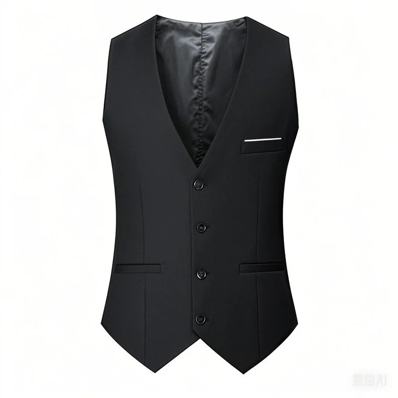 Men's Single-Breasted Solid Color Suit Vest – Adjustable Waist Business & Wedding Vest M-7XL