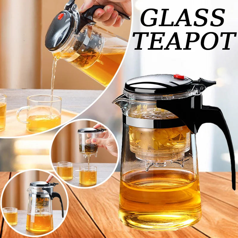 إبريق شاي زجاجي سعة 750 مل مع مصفاة - غلاية سميكة مقاومة للحرارة مزودة بفلتر بزر واحد