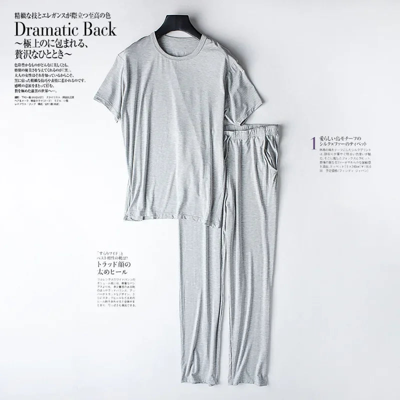 Men's Spring & Summer Modal Pajama Set | Short Sleeve Top & Trousers | Thin, Loose Large Size Homewear & Sleepwear