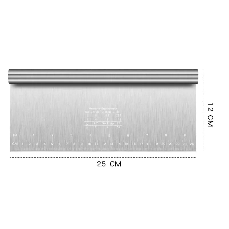 مكشطة كيك من الفولاذ المقاوم للصدأ مع مقياس - أداة تنعيم الحواف وملعقة معجنات للخبز