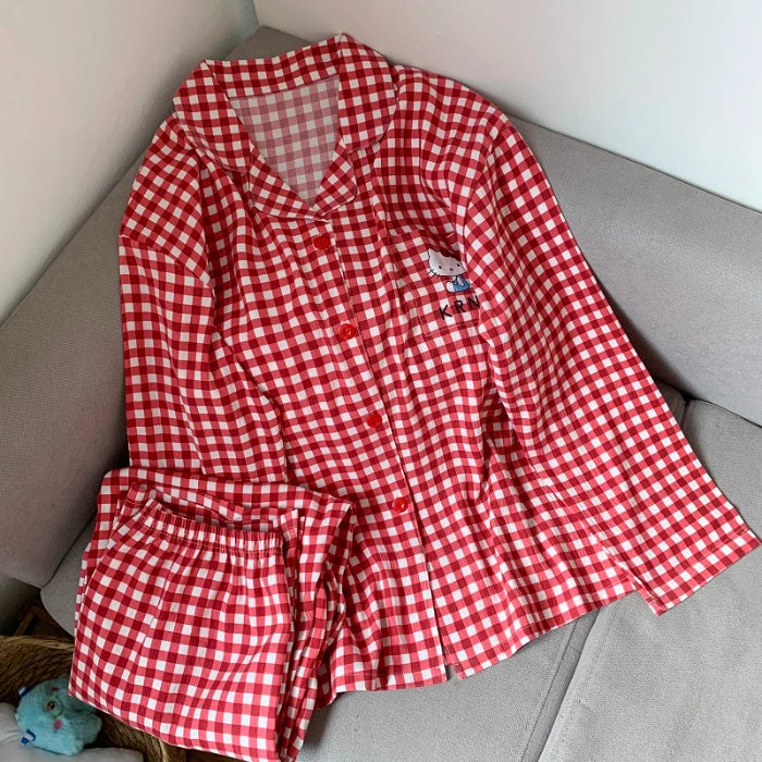 Plus Size Hello Kitty Pajamas Set for Women | Kawaii Long Sleeve Two Piece Sleepwear | Cute Christmas Gift