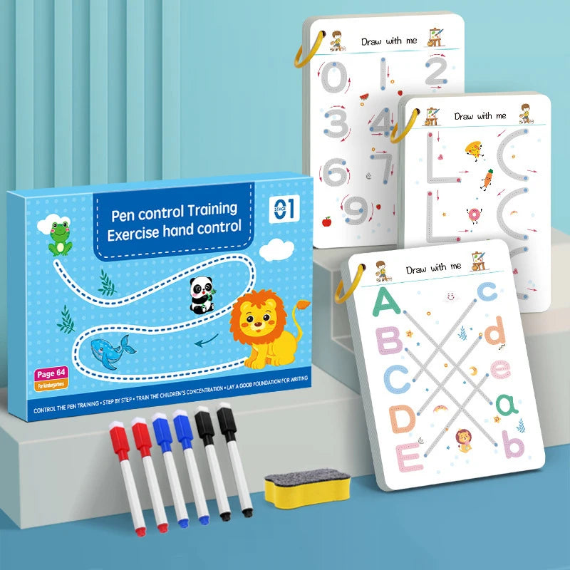 64-Page Reusable Practice Copybook – Kids’ Montessori Pen Control Training & Educational Magical Workbook