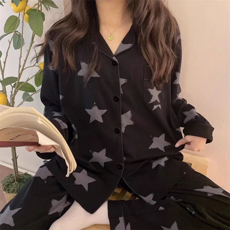 Spring & Autumn Women’s Korean Pajamas – Long-Sleeved Homewear Set for Girls & Students, Comfortable Senior Loungewear