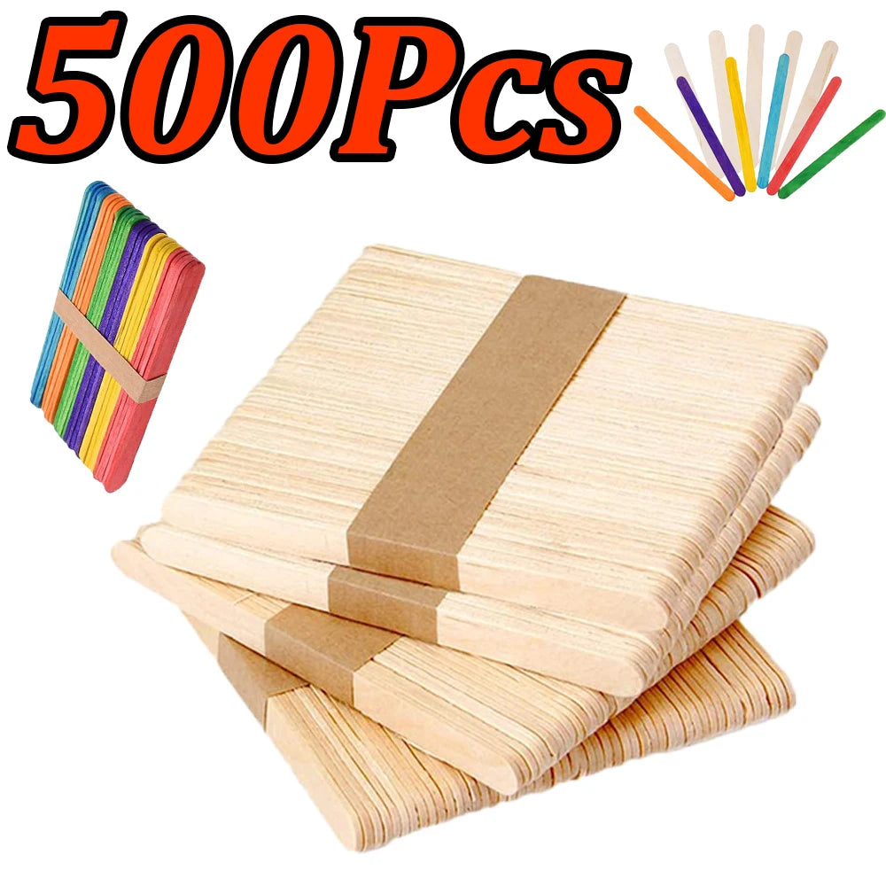 50–500 pcs Colored Wooden Popsicle Sticks – Natural Craft Sticks for DIY Crafts, Resin Projects & Making Tools