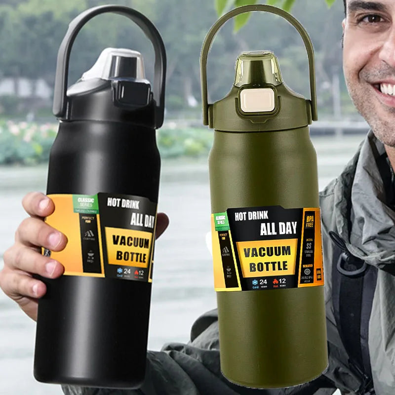 زجاجة حرارية من الفولاذ المقاوم للصدأ سعة 1.5 لتر - قارورة مياه معزولة مفرغة من الهواء بسعة كبيرة للمشروبات الساخنة والباردة