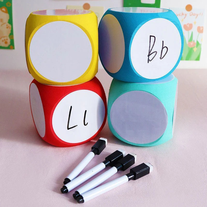 DIY Blank Dry Erase Dice – Write-On/Wipe-Off Cleanable Portable Game Cubes for Classroom Teaching