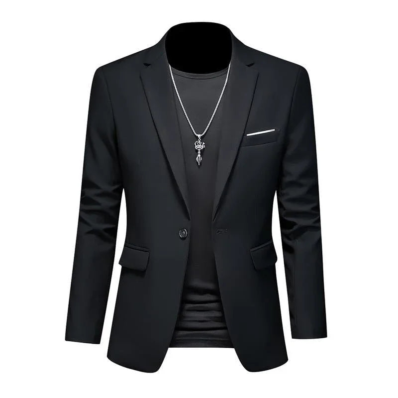 Men's High-End Solid Color Blazer – Casual Business & Groom Wedding Suit Jacket