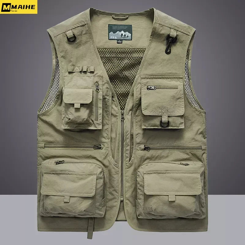 Men’s US Tactical Vest – 14-Pocket Summer Mesh Sleeveless Hiking, Fishing & Photographer Waistcoat