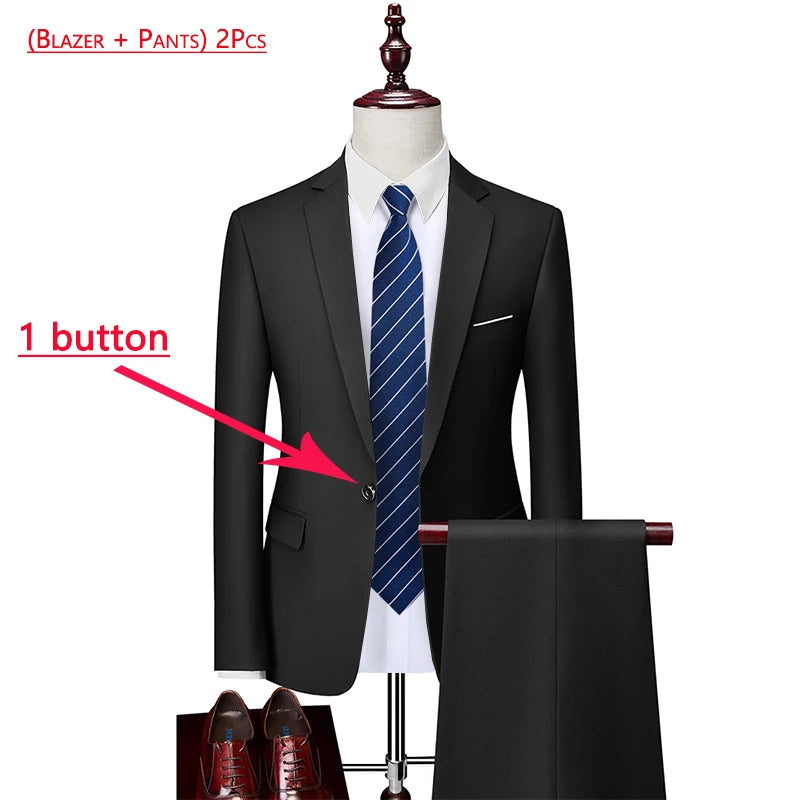 14 Color M-6XL Men's 3-Piece Formal Suit – Jacket, Vest & Pants for Business, Groom & Wedding