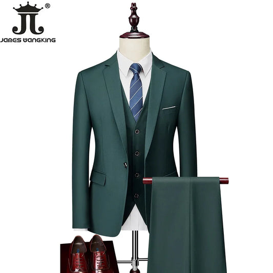 M-6XL 15 Colors Men's 3-Piece Formal Suit – Jacket, Vest & Pants for Business, Groom & Wedding