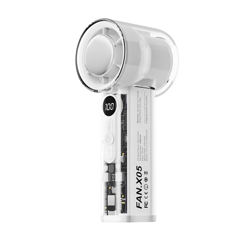 Portable Handheld Turbo Fan – 3000mAh Rechargeable Mini Fan with Ice Cooling, 100-Speed LED Digital Display for Travel & Office