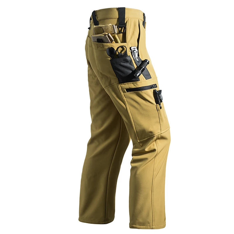 Men’s Fleece Softshell Cargo Hiking Pants – Autumn Winter Outdoor Trousers M-5XL