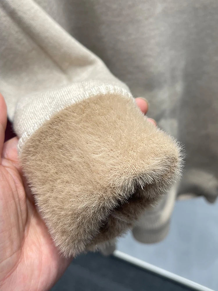 Thick Velvet Turtleneck Sweater for Women – Korean Fashion Warm Lined Knit Pullover | Slim Winter Jumper Top