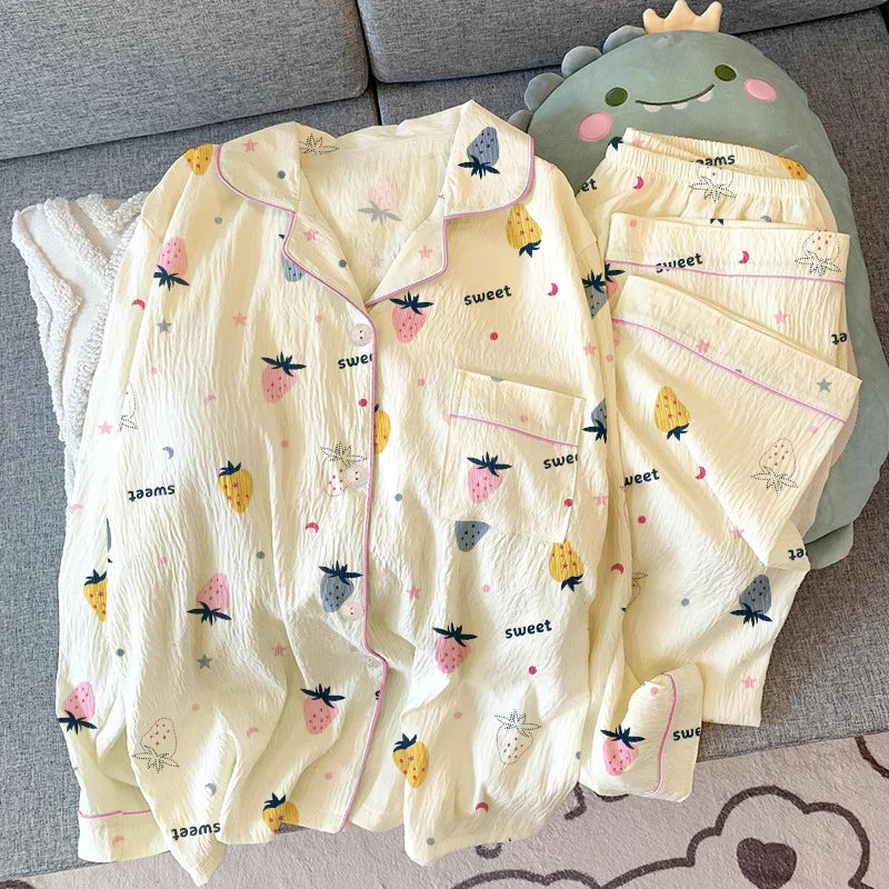 Women's Pink Bow Pajama Set | Harajuku Style Long Sleeve Top & Elastic Waist Pants Sleepwear