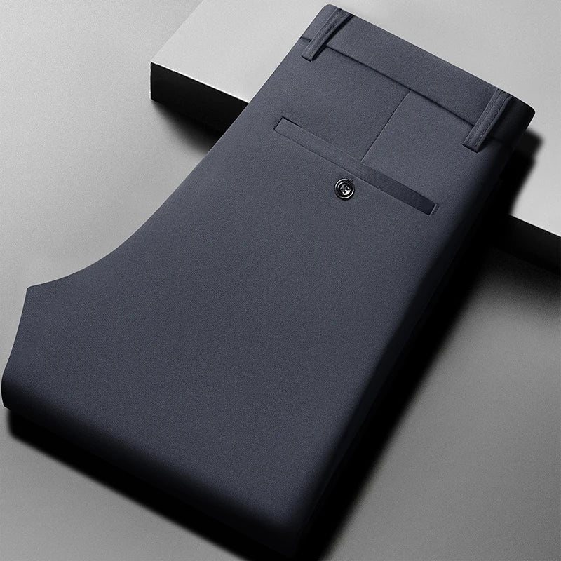 Men's Summer Thin Straight Stretch Pants – Casual No-Iron Silky Cool Fabric Trousers 29-42