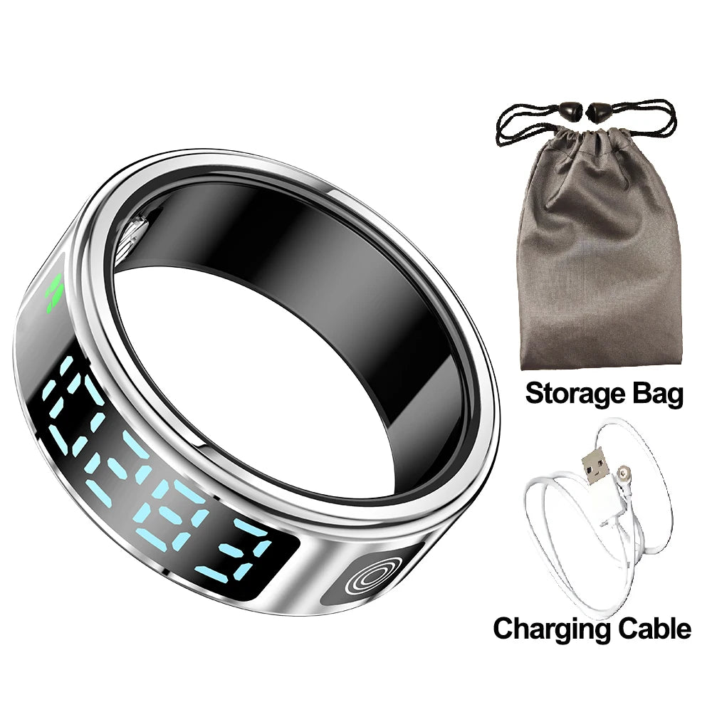 2025 SR08 Smart Ring – LED Display, Heart Rate & Blood Oxygen Monitor, 5ATM Waterproof, Multi-Sport Modes for Men & Women