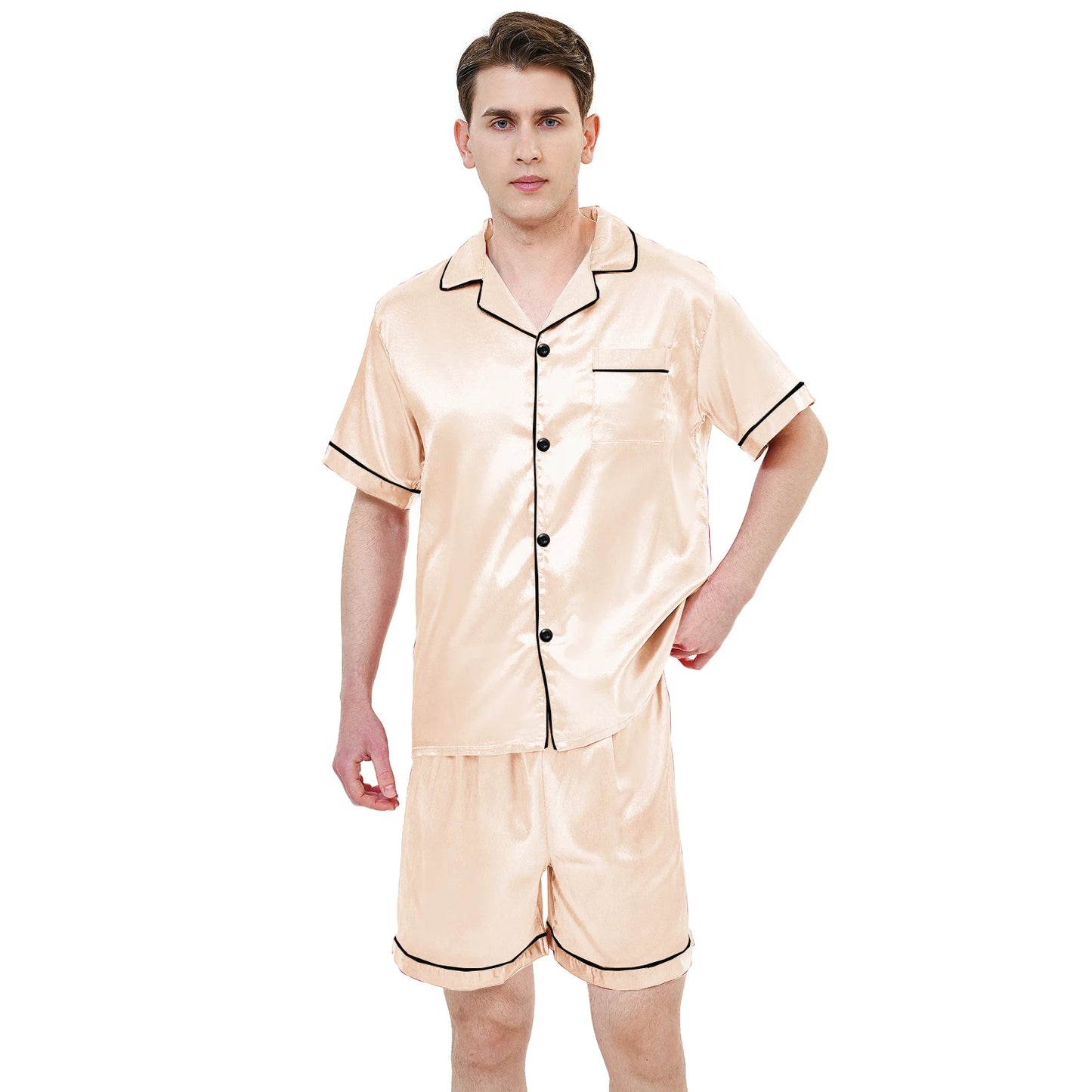 Men's Summer Ice Silk Pajama Set | Short Sleeve Thin Casual Cardigan & Shorts | Comfortable Homewear