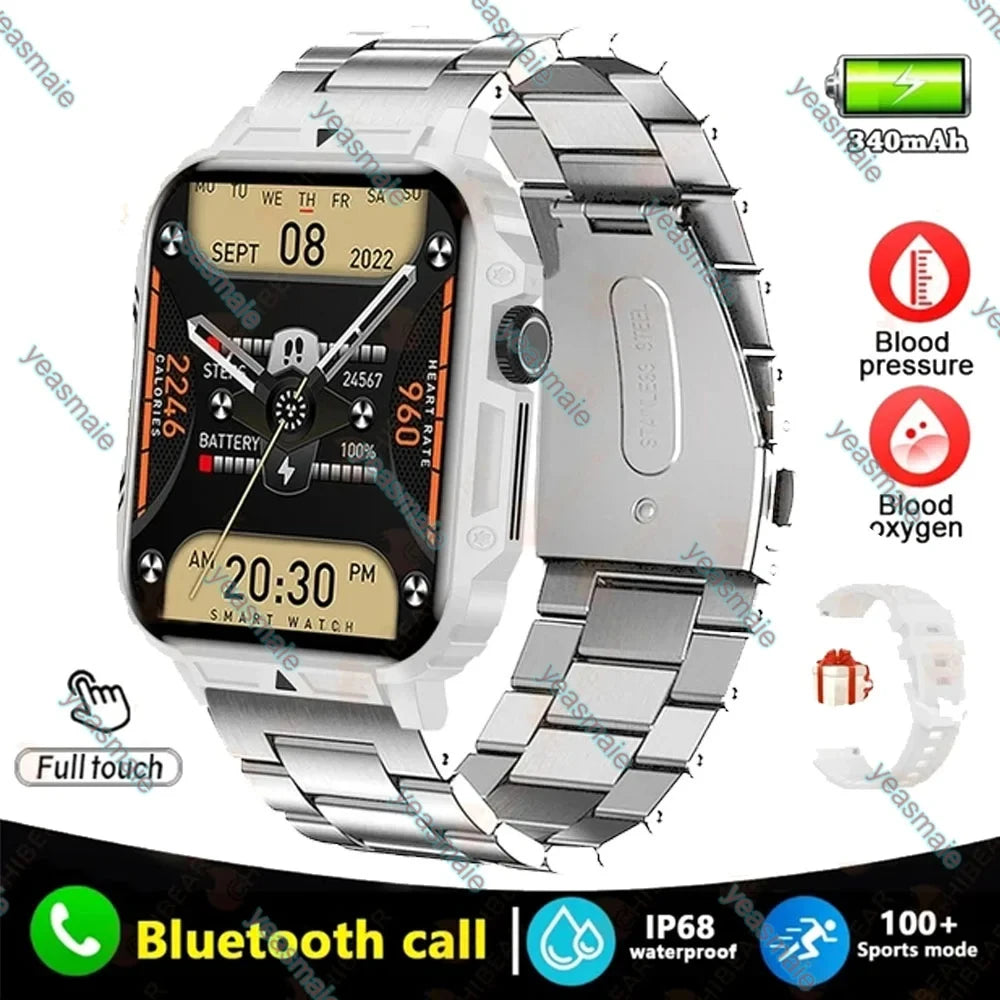 Military Outdoor Sports Smart Watch for Men – Heart Rate Health Monitor, Bluetooth Call, GPS Track, Waterproof for Android & iOS