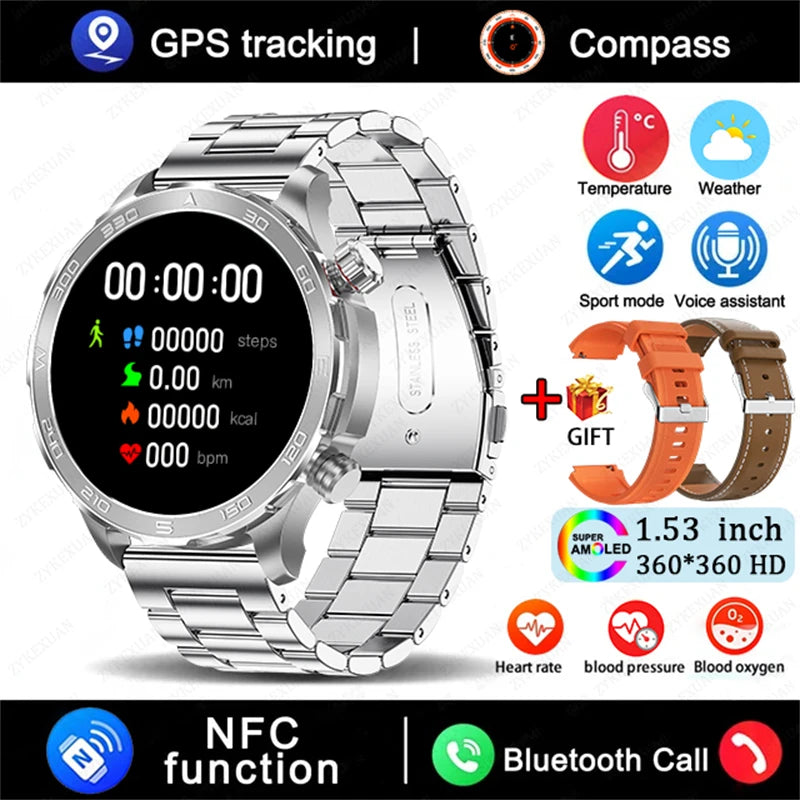 2025 New Bluetooth Call Smart Watch for Men – AMOLED HD Screen, Heart Rate, NFC, GPS, IP68 Waterproof Sports Watch