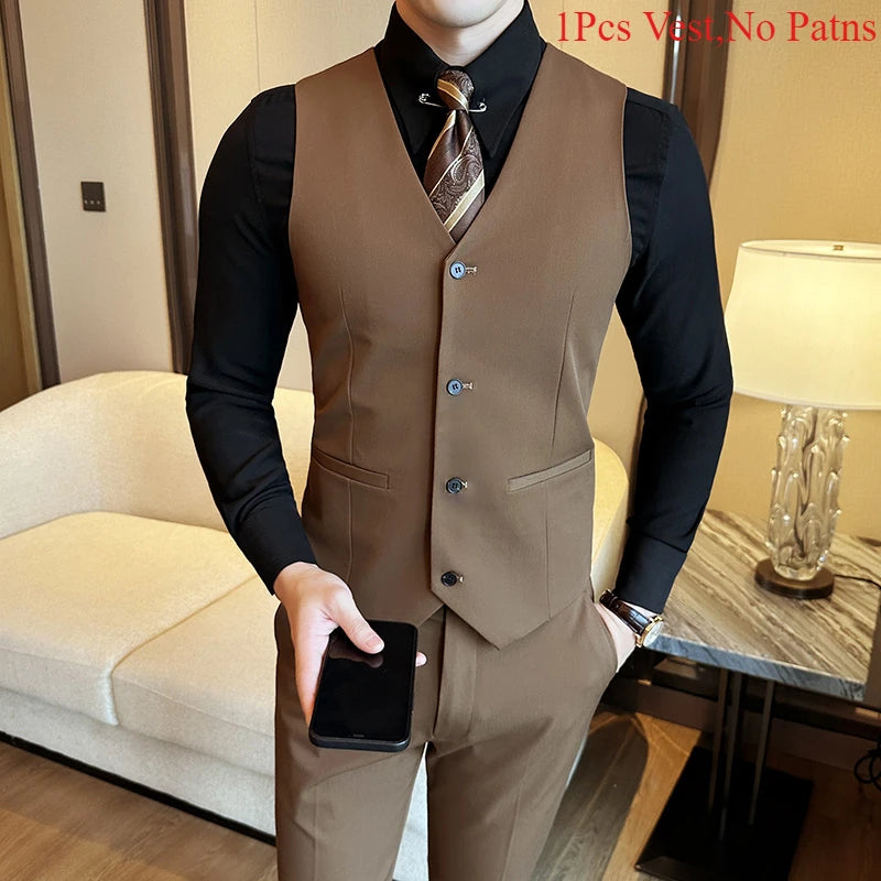 Men's High-End Solid Color Vest – S-7XL Casual Business & Groom Wedding Waistcoat