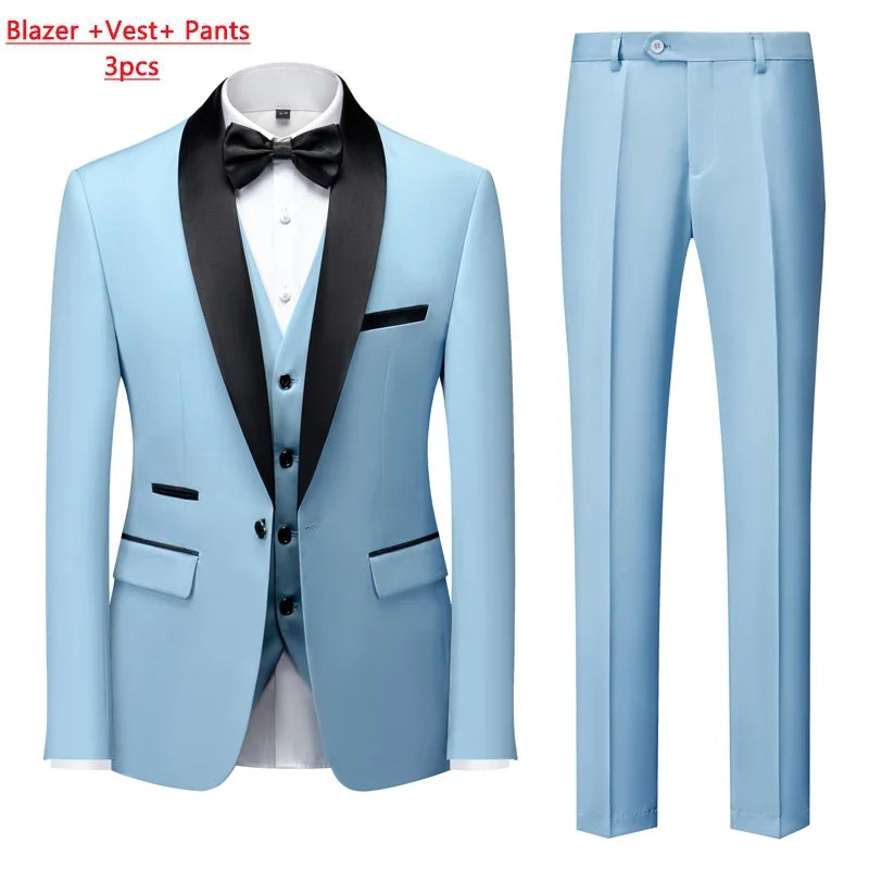 Men's M-6XL Formal 3-Piece Suit – Jacket, Vest & Pants for Business, Wedding & Parties