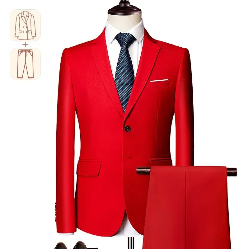 2025 Men's Business Casual Suit – Solid Color Formal Wedding & Prom Tuxedo Set