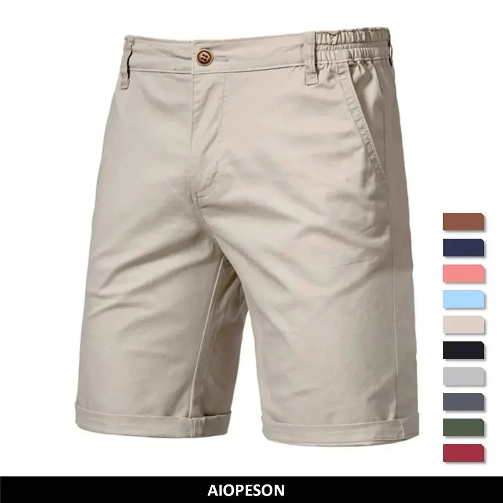 AIOPESON Summer Cotton Shorts for Men – Casual, Business & Beach Shorts with Elastic Waist | 10 Colors