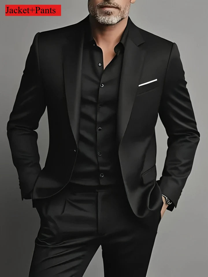 Men's Elegant Slim Fit Tuxedo Suit – Black Formal Wear for Weddings & Events