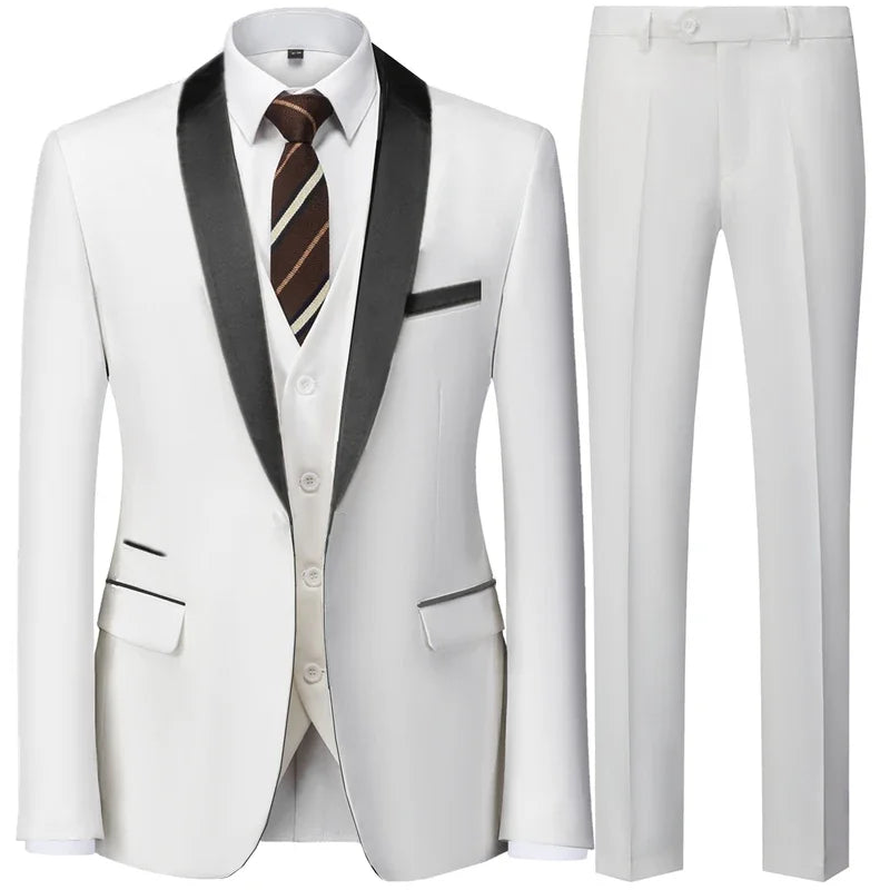 Men's Black 3-Piece Slim Fit Suit – Large Size Wedding & Party Outfit