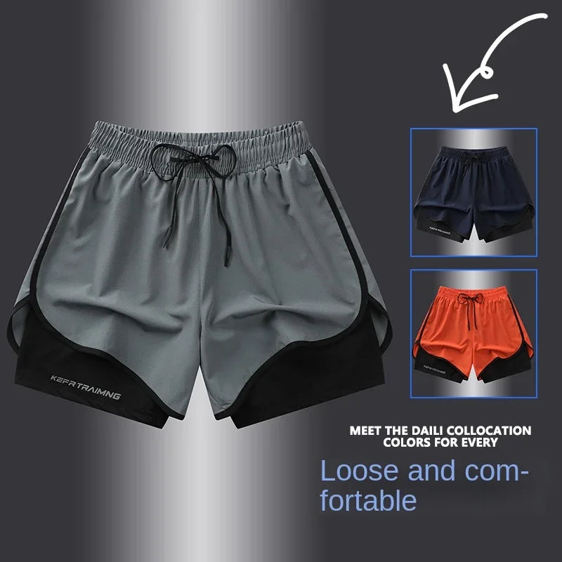 شورت رياضي للجنسين 2025 - ملابس رياضية صيفية مزدوجة الطبقات مقاس S-5XL