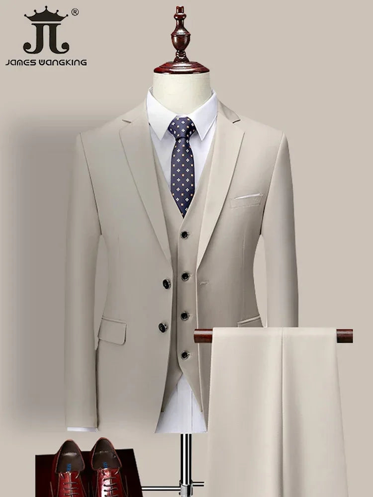 14 Color M-6XL Men's 3-Piece Formal Suit – Jacket, Vest & Pants for Business, Groom & Wedding
