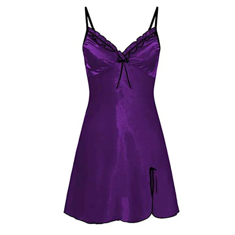 Women's Silk Satin Sleepwear | Sexy Lace V-Neck Sleeveless Nightdress | Summer Nightgown Nightwear