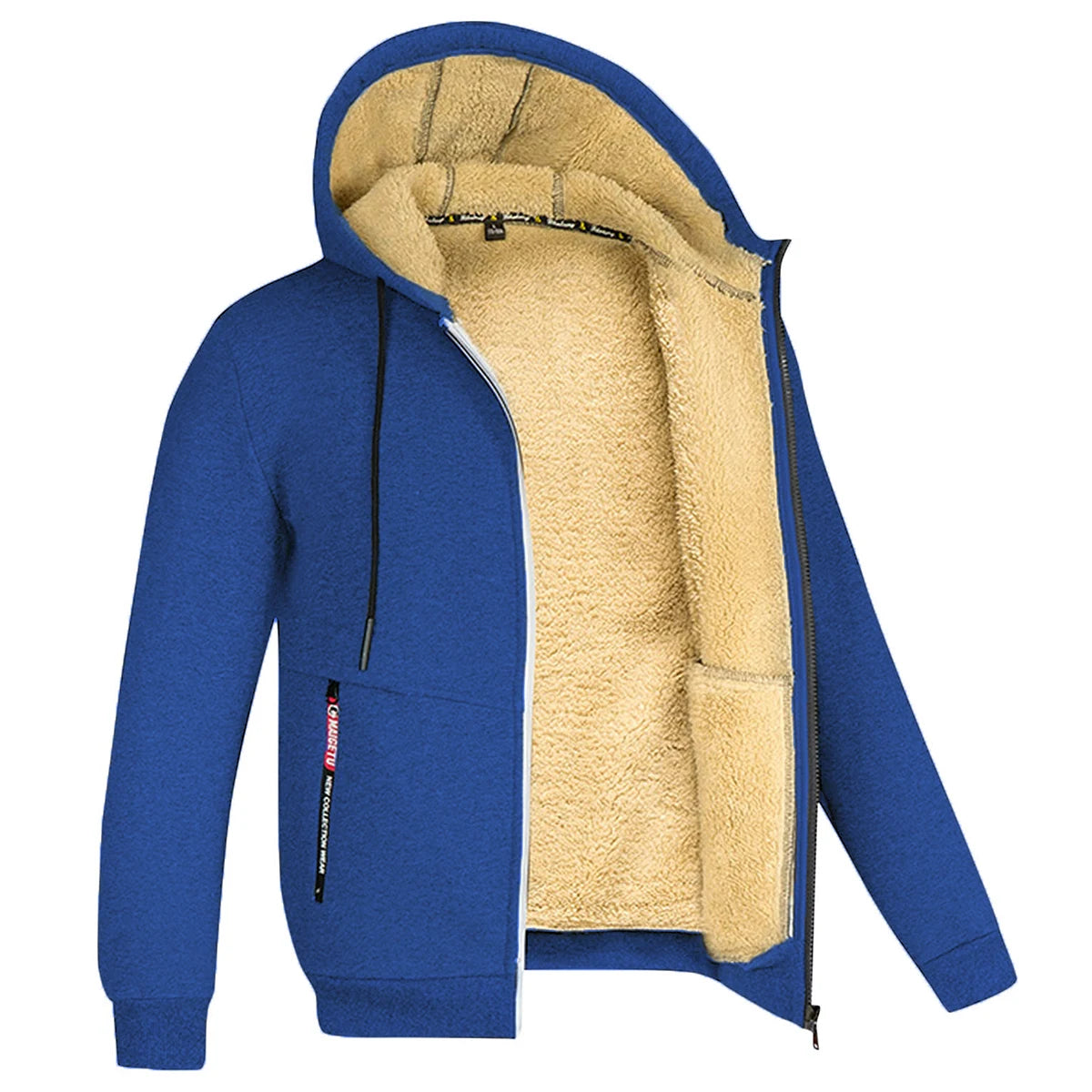 Unisex Trendy Lamb Wool Jacket – Warm Zipper Hoodie with Front Pockets, Plush Lined Winter Coat