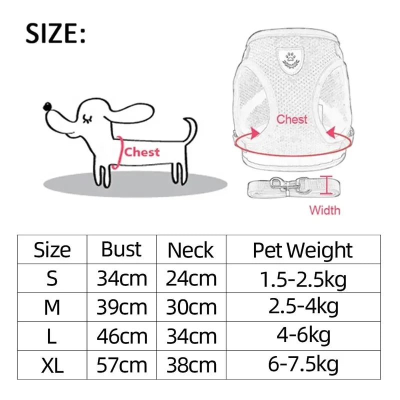 Adjustable Mesh Pet Harness & Leash Set – Comfortable Walking Vest for Cats & Small Dogs