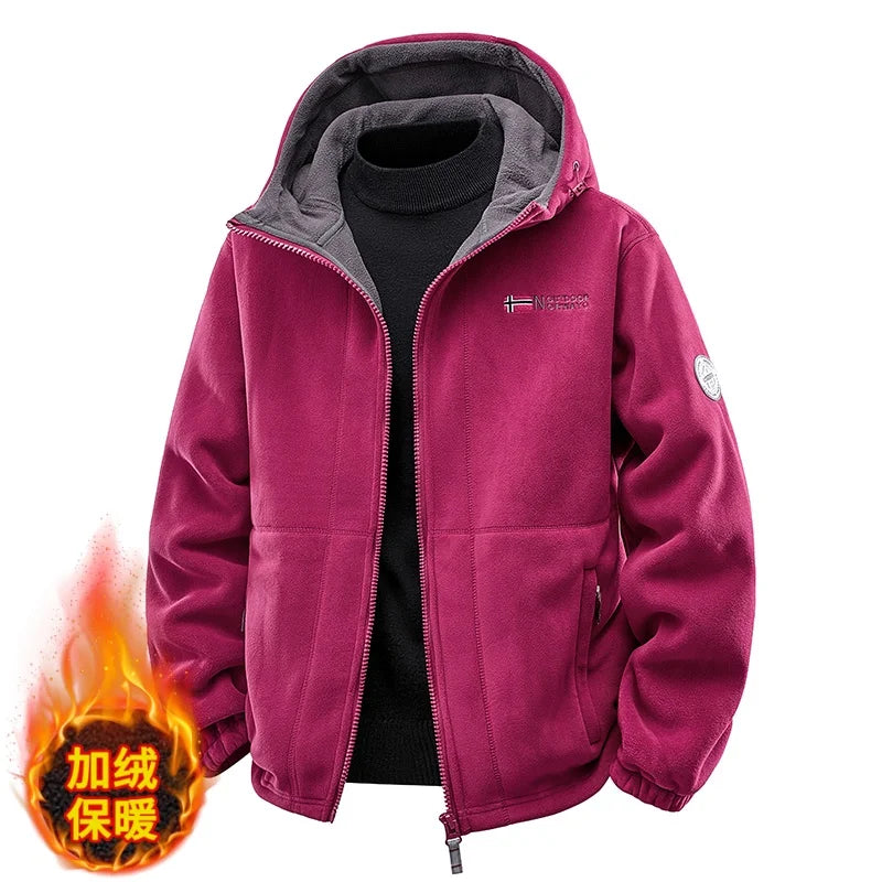 COMXZ Plus Size Hooded Jacket – Thickened Warm Fleece Travel Coat for Autumn Winter Camping