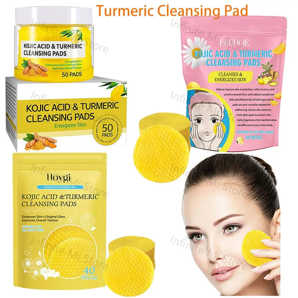 40/50pcs Turmeric Kojic Acid Cleansing Pads – Exfoliating Facial Pads for Daily Deep Cleansing Skincare