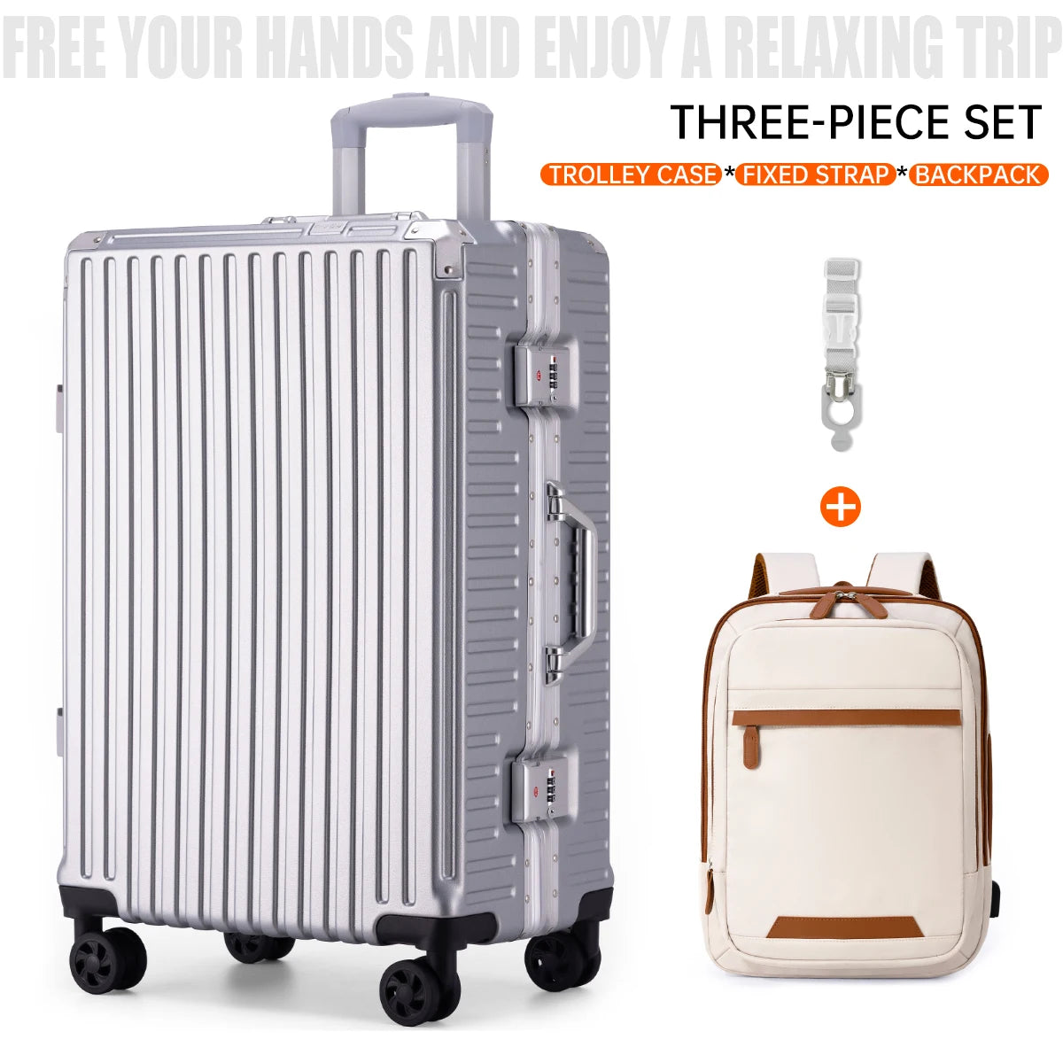 Aluminum Frame Trolley Luggage | Rolling Suitcase with USB & Combination Lock | 20/24/26/28 Inch Carry-On
