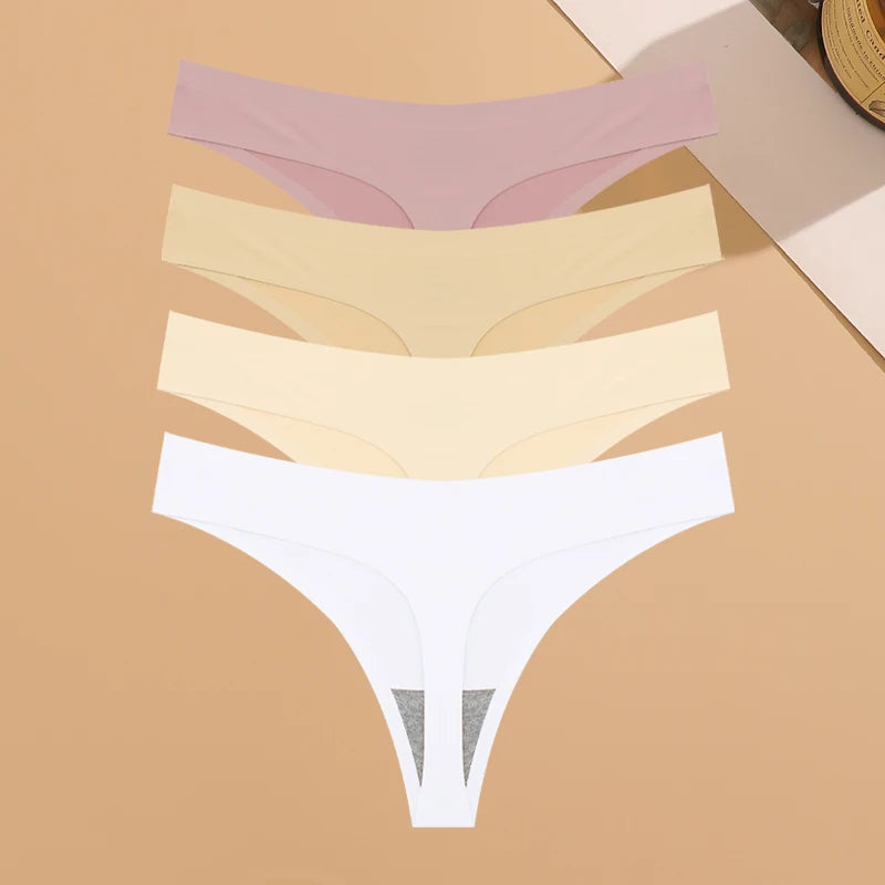 4PCS Ultra-Thin Seamless Women’s Underwear – Invisible Ice Silk Thongs, Low Waist Breathable Stretchy Bikini Lingerie