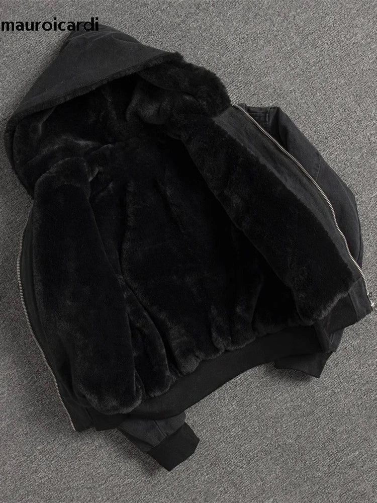 Autumn Winter Oversized Canvas Padded Jacket – Thickened Warm Faux Fur Hoodie