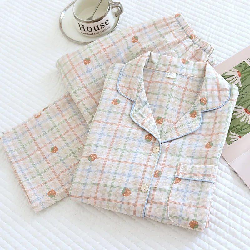 2025 Kimono Femme Maple Leaf Pajama Set | 100% Gauze Cotton Long Sleeve Sleepwear for Women | Autumn Pyjamas Hot Sale