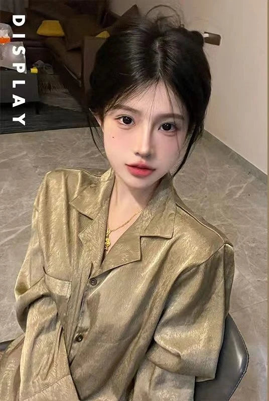 Women’s Silk Satin Pajamas Set – Two-Piece Sleepwear with Lace Trim, Sweet Home Loungewear for Spring & Autumn