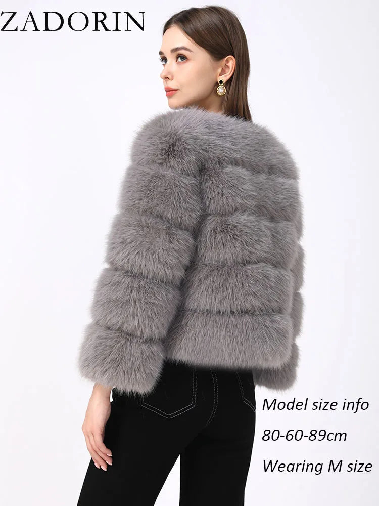 ZADORIN S-6XL Women's Mink Faux Fur Coat Winter Elegant Fluffy Short Jacket Black & White