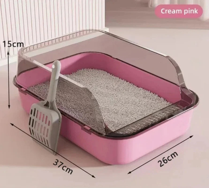 Kitty Sandbox Cat Litter Box • Semi-Enclosed Splashproof Cat Toilet • Easy-Clean Pet Litter Tray for Kittens & Cats