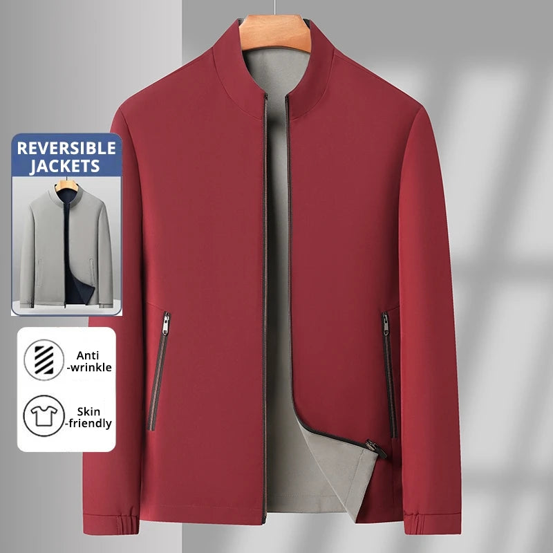 Men’s Reversible Waterproof Blazer Jacket – Premium Wrinkle-Free Baseball Collar Windbreaker