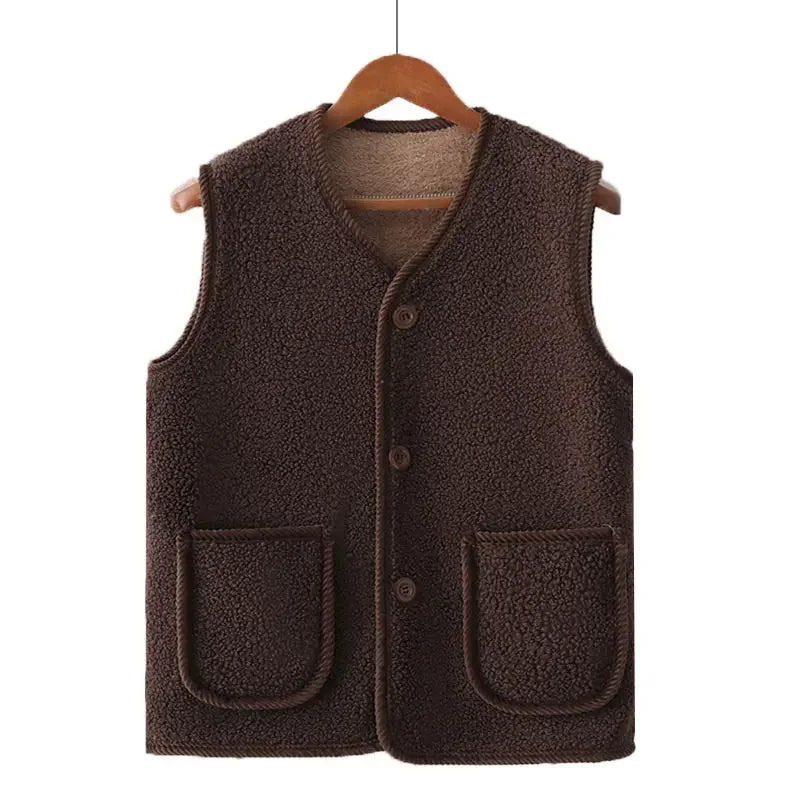 Winter Warm Fleece Vest for Mom Thickened Lamb Wool Plus Size Sleeveless Jacket for Elderly Women