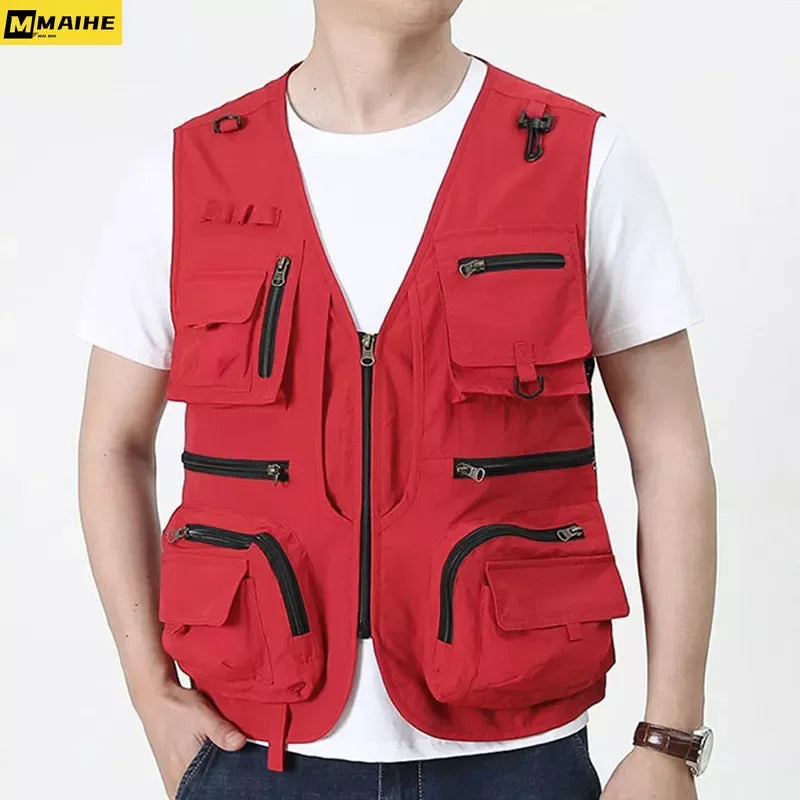 Men’s US Tactical Vest – 14-Pocket Summer Mesh Sleeveless Hiking, Fishing & Photographer Waistcoat