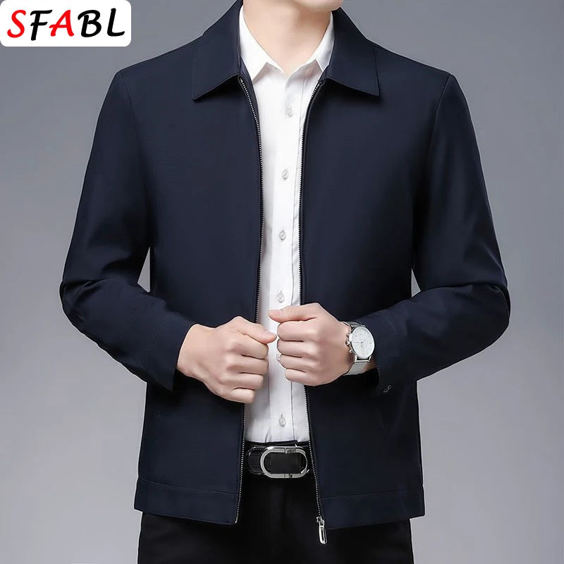 Men’s Solid Luxury Business Jacket – Casual Zipper Blazer Coat for Spring & Autumn (Up to 3XL)
