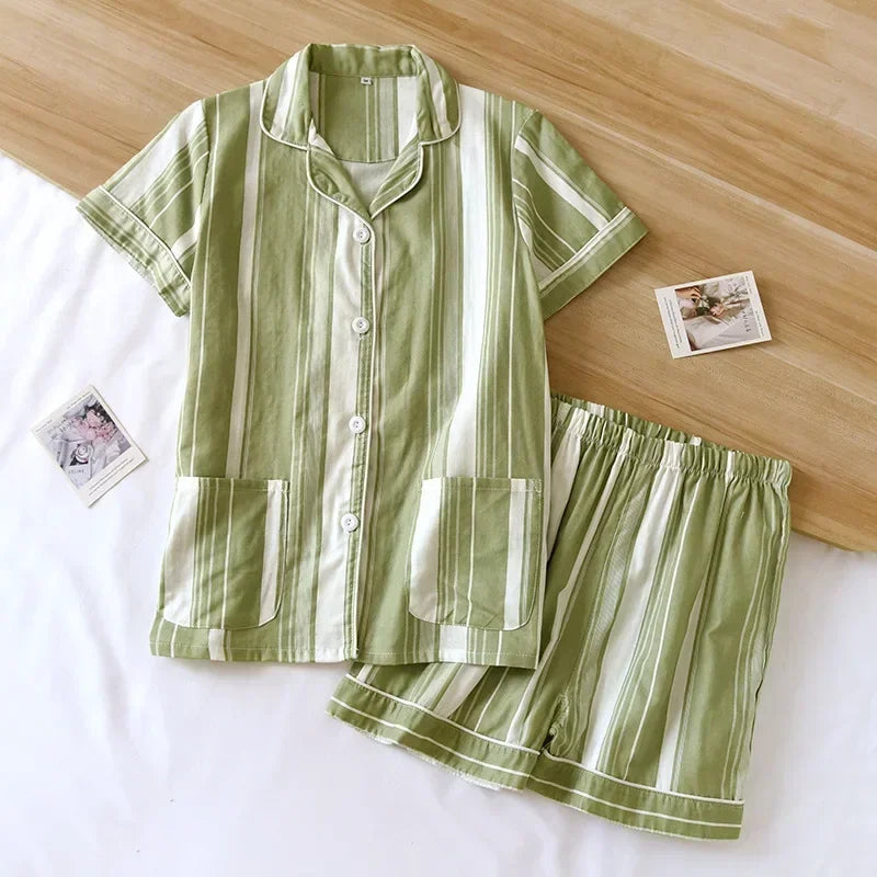 New 100% Cotton Short-Sleeved Pajama Set for Women | Cute Cartoon Japanese-Style Summer Sleepwear